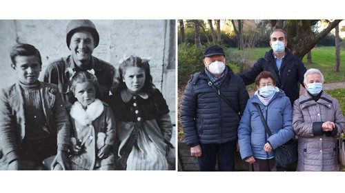 Nella combo a sinistra lo scatto del 1944 dei fratelli Naldi, Bruno, Mafalda e Giuliana, trovati in ...