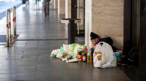 A homeless man in Piazza dei Cinquecento&nbsp;during the second wave of the Covid-19 Coronavirus ...