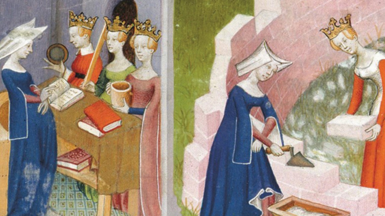 Miniatura della “Città delle dame” di Christine de Pizan, che esalta l’istruzione per le donne. Tratta dal "Libro della Regina" (c. 1410-1414). British Library, Londra (Wikimedia Commons)