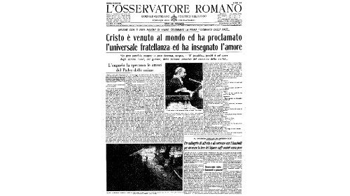 La prima pagina de «L’Osservatore Romano» pubblicato in data 2-3 gennaio 1968 con il resoconto della visita di Paolo VI al Bambino Gesù