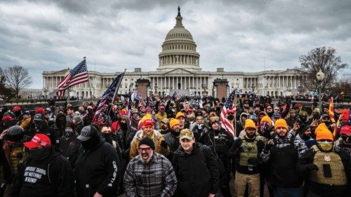 WASHINGTON, DC - JANUARY 06: Pro-Trump protesters gather in front of the U.S. Capitol Building on ...