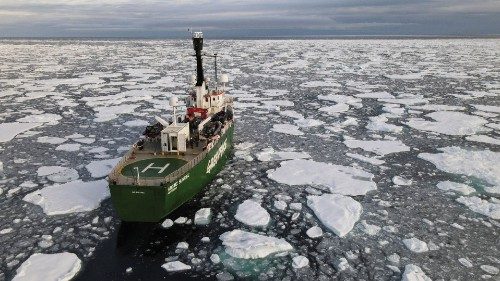 Greenpeace's Arctic Sunrise ship navigates through floating ice in the Arctic Ocean, September 15, ...