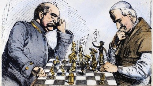 Il “Kulturkampf” in una caricatura dell'epoca. Bismarck e Pio IX a confronto