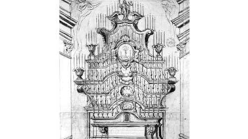 Disegno raffigurante un’antica “macchina delle Quarantore” Disegno raffigurante un’antica “macchina delle Quarantore”