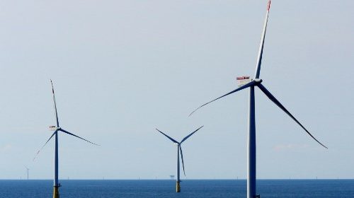 FILE PHOTO: A general view of the DanTysk wind farm, 90 kilometres west of Esbjerg, Denmark, ...
