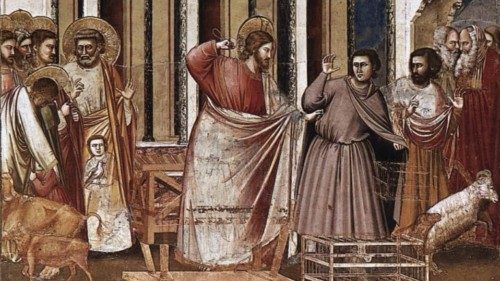 Giotto, «Gesù caccia i mercanti dal tempio» (Cappella degli Scrovegni)