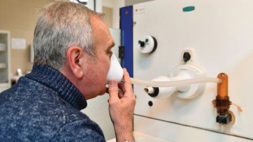 A patient recovering from the coronavirus disease (COVID-19) is treated at the Casciana thermal ...