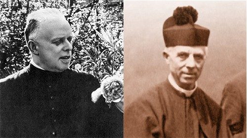 sinistra, don Primo Mazzolari, il parroco di Bozzolo. A destra, Guido Astori, conosciuto come “l’alpino di Dio”