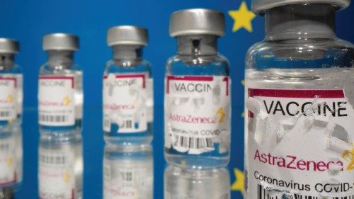 Vials labelled with partially torn sticker 'AstraZeneca COVID-19 Coronavirus Vaccine' are seen in ... Vials labelled with partially torn sticker 'AstraZeneca COVID-19 Coronavirus Vaccine' are seen in ...