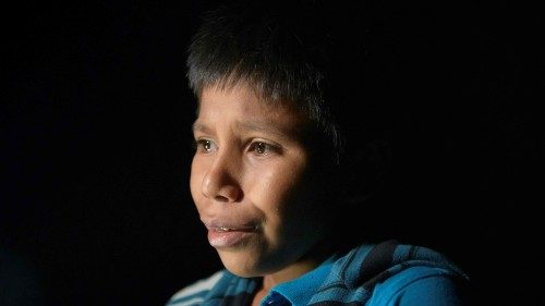In a photo taken on March 27, 2021 unaccompanied Guatemalan child immigrant Oscar (12), who arrived ...