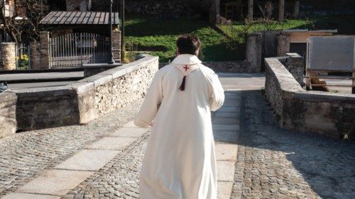 Priest Don Fabrizio Della Bella walks in Rittana, in the Stura di Demonte Valley, near Cuneo, ...