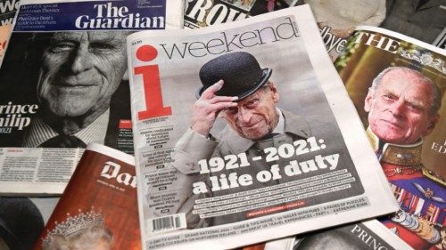 epa09125947 The UK's media coverage of the death of Prince Philip in London, Britain, 10 April 2021. ...