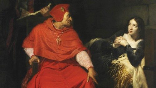 Paul Delaroche, «Giovanna d’Arco è interrogata  in prigione dal cardinale di Winchester», 1824, Museo delle Belle Arti, Rouen  (Wikimedia commons)
