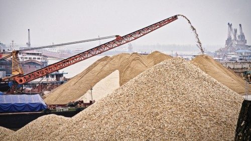 Sand dredging on Dongting Lake, China, on a waterway connected to the Yangtze River.