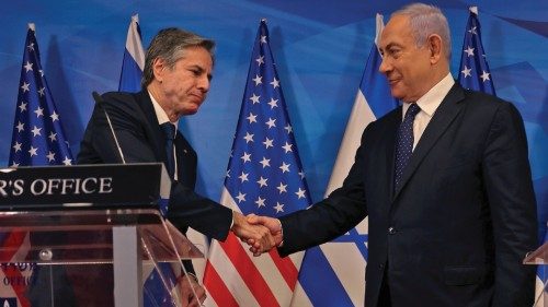 Israeli Prime Minister Benjamin Netanyahu and U.S. Secretary of State Antony Blinken shake hands as ... Israeli Prime Minister Benjamin Netanyahu and U.S. Secretary of State Antony Blinken shake hands as ...