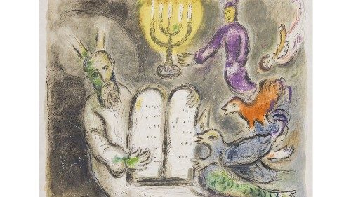 Marc Chagall «La storia dell’Esodo» (1966, litografia, 53,5x67,5 cm Da «Les Livres Illustrés» n. 64 - Mourlot 457 285 esemplari) © Chagall®, by SIAE 2021 Marc Chagall «La storia dell’Esodo» (1966, litografia, 53,5x67,5 cm Da «Les Livres Illustrés» n. 64 - Mourlot 457 285 esemplari) © Chagall®, by SIAE 2021