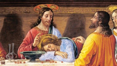 ********: Jesus and St John, detail from The Last Supper, 1485, by Domenico Ghirlandaio (1449-1494), ...