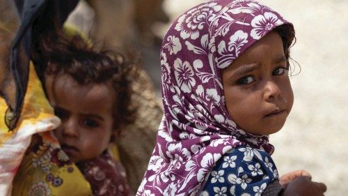 A displaced Yemeni family, who fled their homes due to fighting between Huthi rebels and the ...