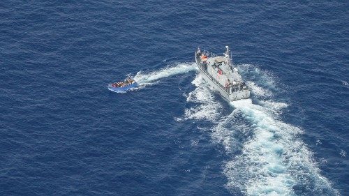 A boat in distress tries to escape from the Libyan Coast Guard in the Maltese search and rescue ...