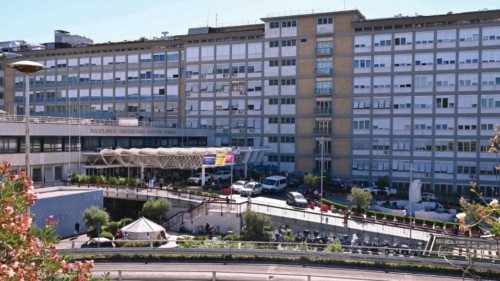 A picture taken  on July 5, 2021 shows the Policlinico A. Gemelli Hospital in Rome, where Pope ...