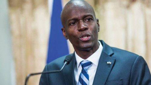 (FILES) In this file photo former Haitian President Jovenel Moise speaks at the swearing in ceremony ...