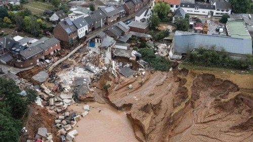 TOPSHOT - Aerial view shows an area completely destroyed by the floods in the Blessem district of ...