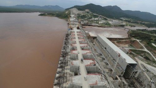 FILE PHOTO: Ethiopia's Grand Renaissance Dam is seen as it undergoes construction work on the river ...