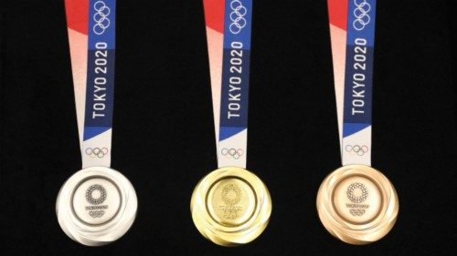 Medals for the Tokyo 2020 Olympic Games are unveiled during a ceremony marking one year before the ...