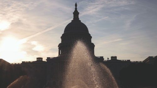 WASHINGTON, DC - JULY 26: Sprinklers water the West Front of the U.S. Capitol Building on July 26, ...