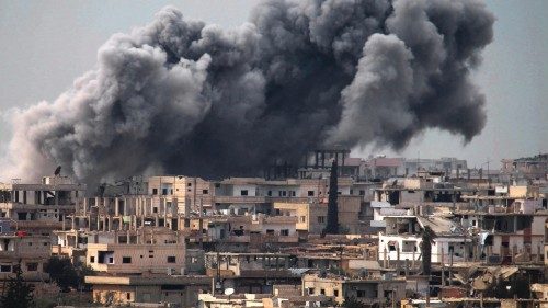 (FILES) In this file photo taken on March 16, 2017 smoke billows following reported air strikes on a ... (FILES) In this file photo taken on March 16, 2017 smoke billows following reported air strikes on a ...