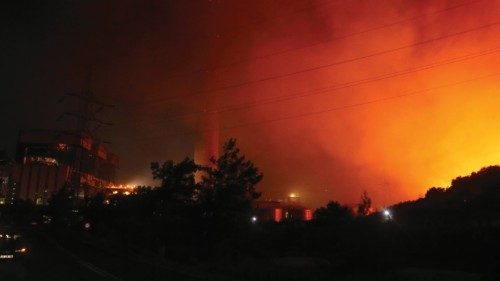 epa09397046 Wildfire burning close to the Kemerkoy Thermal Power Plant at the Milas district of ...