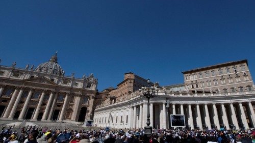 People gather at St. Peter's square in the Vatican to listen to Pope Francis delivering the Angelus ...