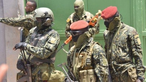 The Guinean Special Forces arrive at the Palace of the People in Conakry on September 6, 2021, ahead ...