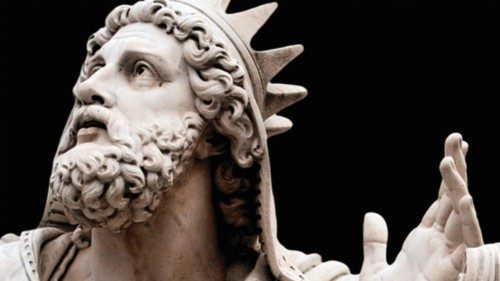King David by Adamo Tadolini on the base of the Colonna dell'Immacolata, Rome Italy King David by Adamo Tadolini on the base of the Colonna dell'Immacolata, Rome Italy
