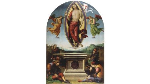 Pietro Vannucci detto il Perugino (1448-1523), La Resurrezione, tempera grassa su tavola con cornice ...