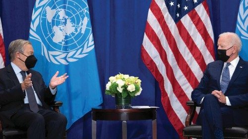 US President Joe Biden (R) and United Nations Secretary General Antonio Guterres (L) hold a ... US President Joe Biden (R) and United Nations Secretary General Antonio Guterres (L) hold a ...