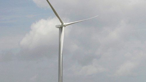 FILE PHOTO: A wind turbine, the first of 88 installed at the Wind Power Park Eolico, is pictured ...