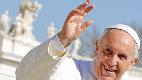 Pope Francis waves as he leads the weekly audience in Saint Peter's Square at the Vatican February ...