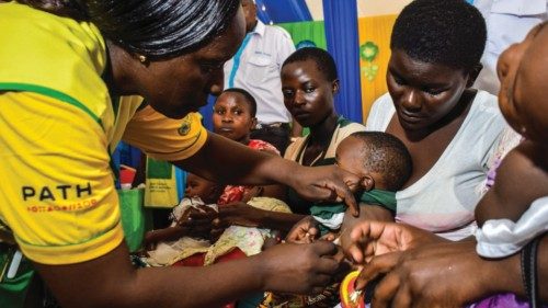 A health worker vaccinates a child against malaria in Ndhiwa, Homabay County, western Kenya on ...