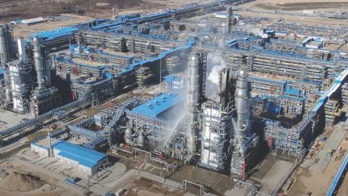 A view shows the aftermath of a fire at Amur gas processing plant outside the far eastern town of ...