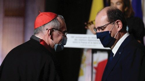 French Prime Minister Jean Castex (R) talks with Vatican's Secretary of State, Italian Cardinal ... French Prime Minister Jean Castex (R) talks with Vatican's Secretary of State, Italian Cardinal ...