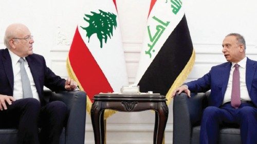 A handout picture provided by Iraq's Prime Minister's Media Office on October 25, 2021 shows Prime ... A handout picture provided by Iraq's Prime Minister's Media Office on October 25, 2021 shows Prime ...