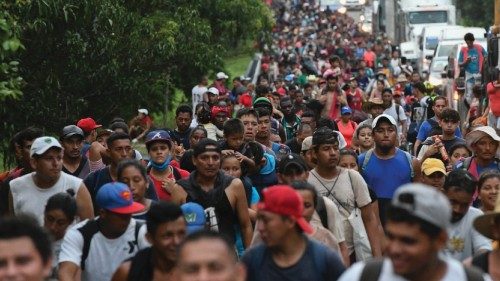 TOPSHOT - Migrants heading in a caravan to the US, walk towards Mexico City to request asylum and ...