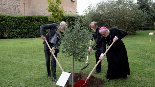 Giardini Vaticani - S.E. Mons. Paul Richard Gallagher :Piantumazione ulivo  22-10-2021