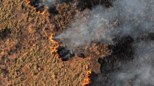 Aerial view of a forest fire in Porto Jofre, Pantanal, Mato Grosso state, Brazil, on September 5, ...