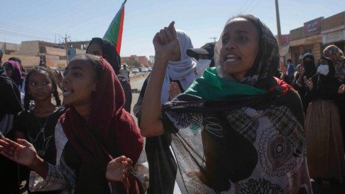 Sudanese women chant during a demonstration calling for a return to civilian rule in the capital ...