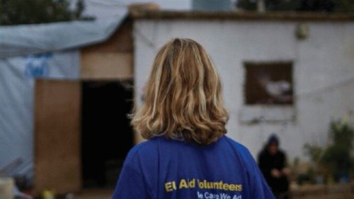 Chiara Genovese gets inside a temporally shelter  in North Bekaa. Chiara Genovese, an EU AID ...