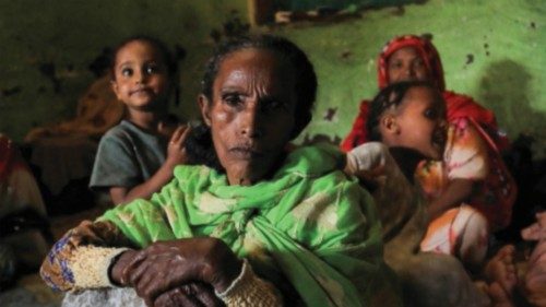 FILE PHOTO: Fatuma Hussein, 65, sits in her shelter with her family at a camp for the internally ...