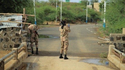 FILE PHOTO: Members of Amhara special forces stand guard on the Ethiopia-Eritrean border near the ...