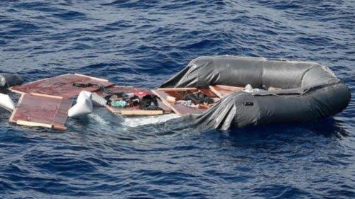 TOPSHOT - A deflated rubber boat in seen at the sea, after the Libyan Coast Guard intercepted ... TOPSHOT - A deflated rubber boat in seen at the sea, after the Libyan Coast Guard intercepted ...